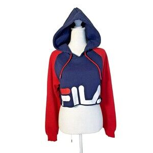 Fila Luciana Preppy Cropped Hoodie Athletic Baggy Sexy Blue & Red NWT $64 sz S